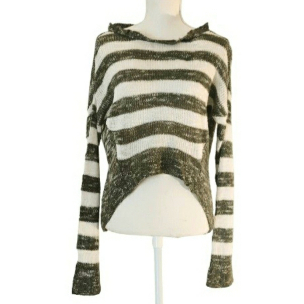 Y2K Wet Seal Green Stripe Slouchy High Low Sweater -  Size Large - Picture 4 of 9